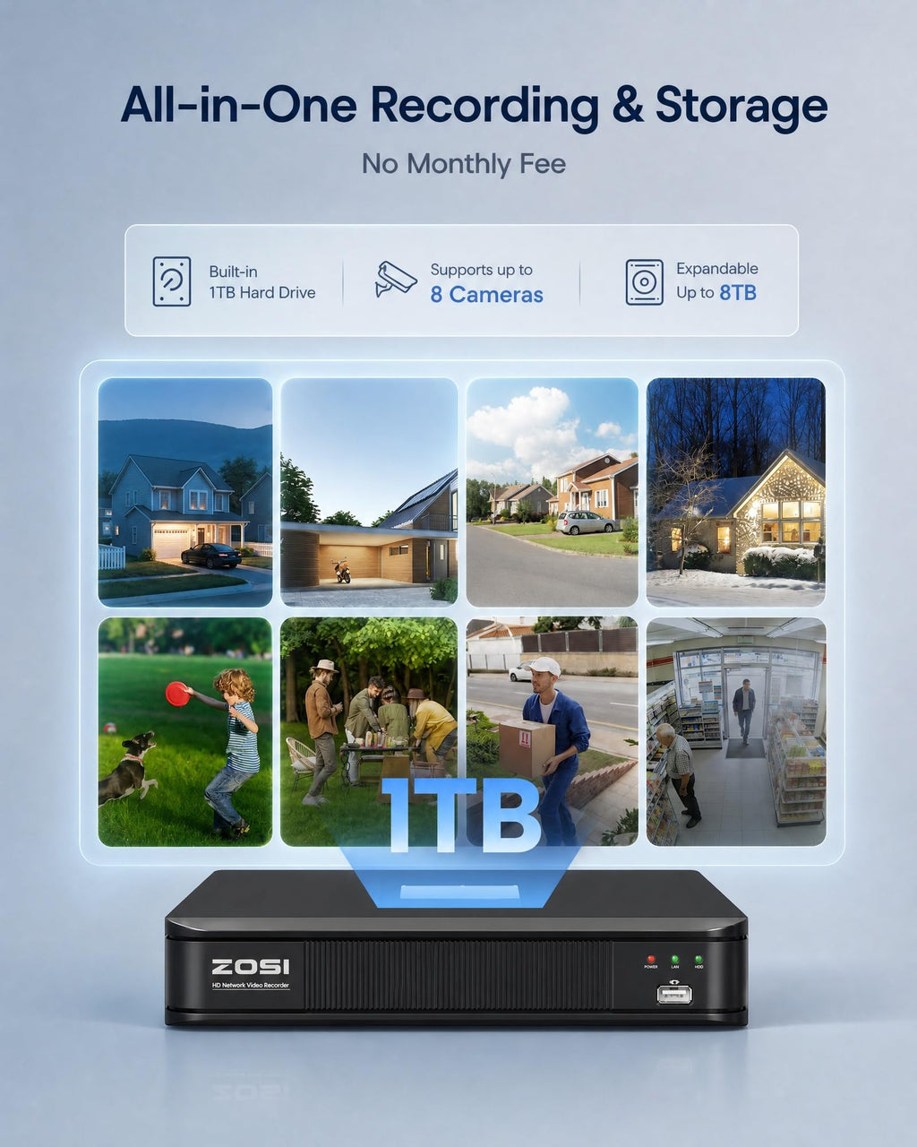 ZOSI 3K Lite Wired Security Camera System, 4 X 2MP Dome Cameras, 1TB HDD
