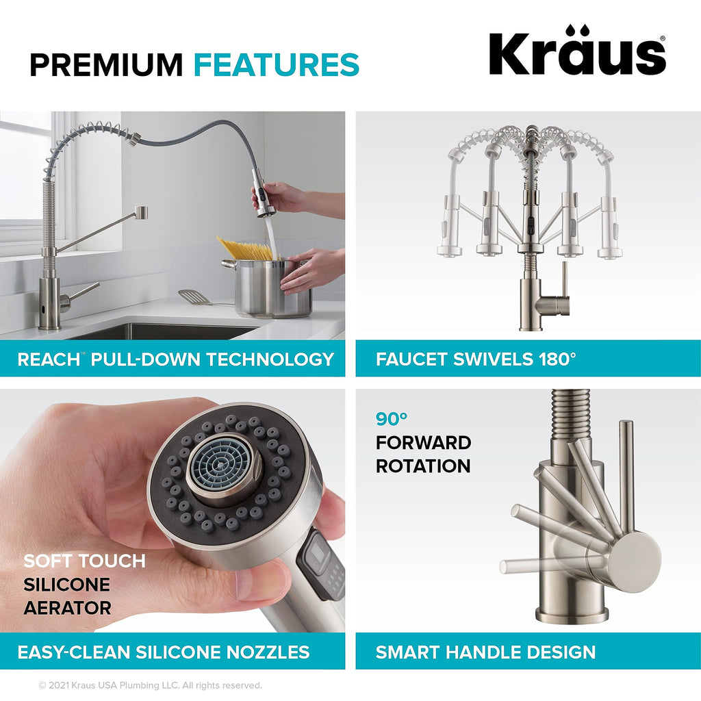 KRAUS Stainless Steel 18 in Touchless Pull Down Kitchen Faucet KSF-1610SFS