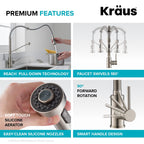 KRAUS Stainless Steel 18 in Touchless Pull Down Kitchen Faucet KSF-1610SFS