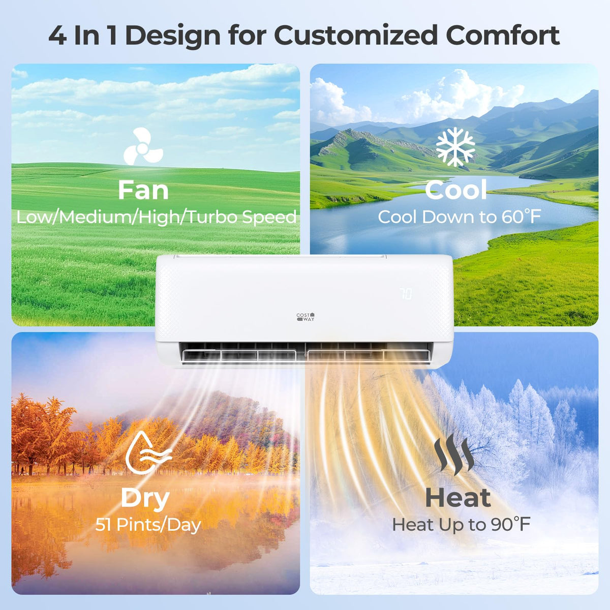 COSTWAY 9000 BTU Mini Split Air Conditioner, with Heat Pump