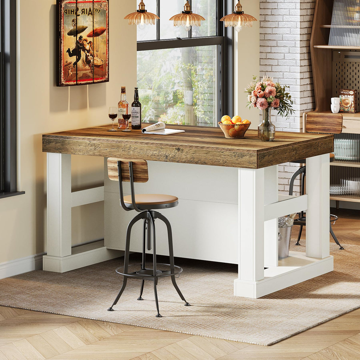 Tribesigns 55" Kitchen Island with Seating and Storage, 3-Tier, Modern
