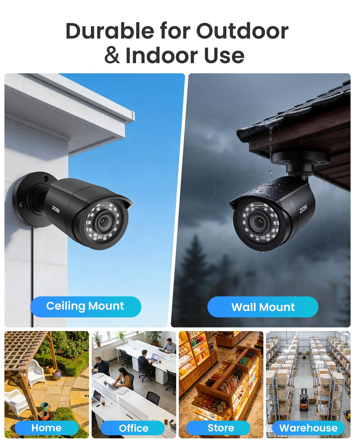 ZOSI 8CH 3K Lite Home Wired Security Camera System, 4X 2MP Cams, 500GB HDD