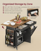 VASAGLE Mobile Kitchen Island with Trash Can Storage, Drop Leaf