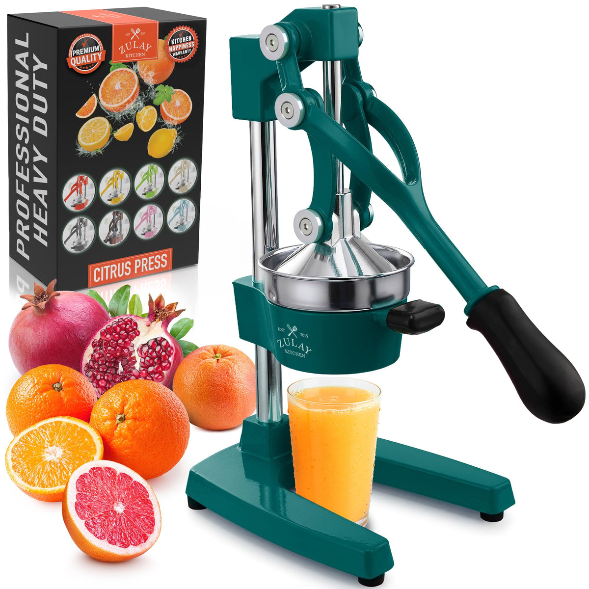 Zulay Kitchen Cast Iron Juicer, Orange Manual Juicer Press, 9-in-1, Blue