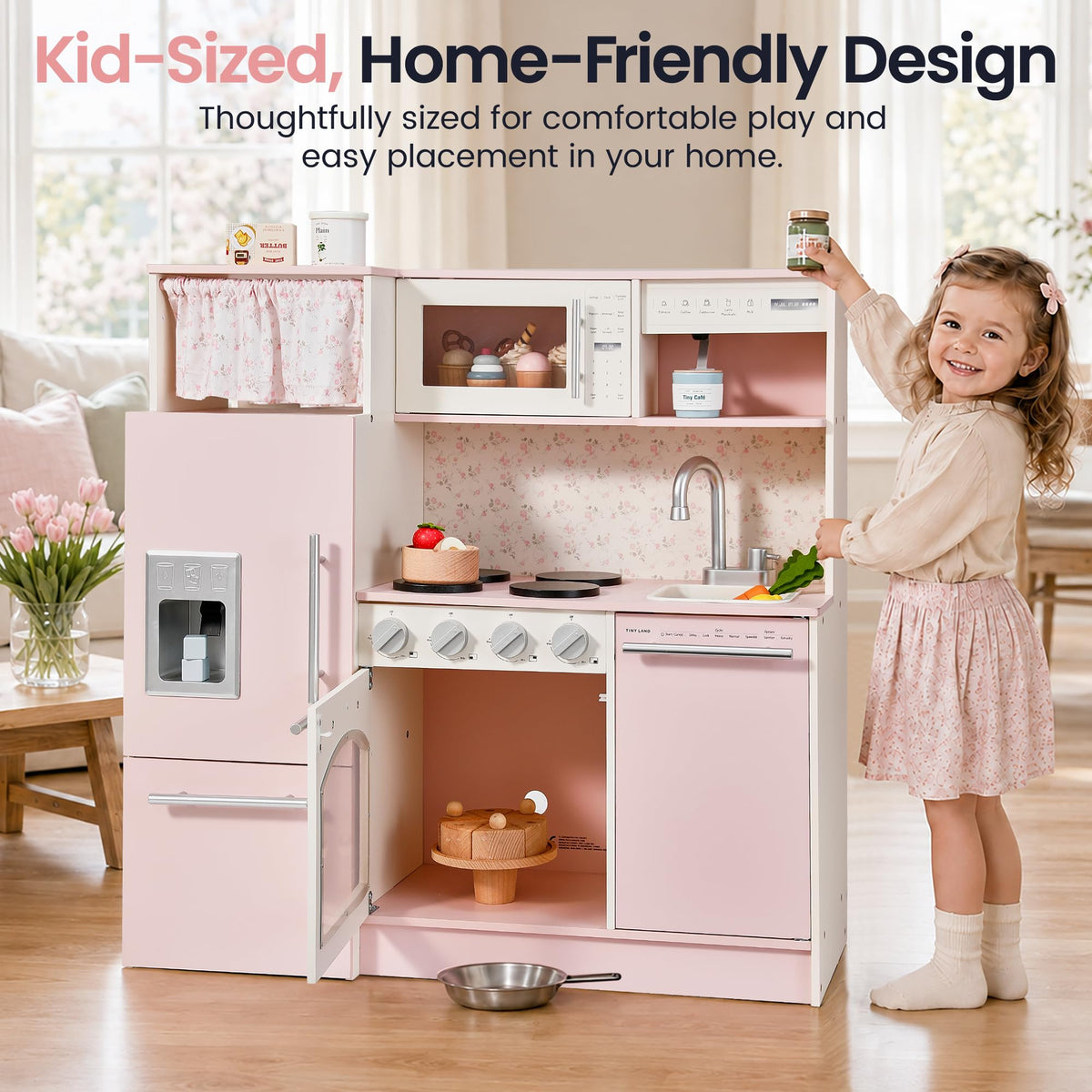 Tiny Land Wooden Play Kitchen for Toddlers, Kids Play Toy Kitchen Set