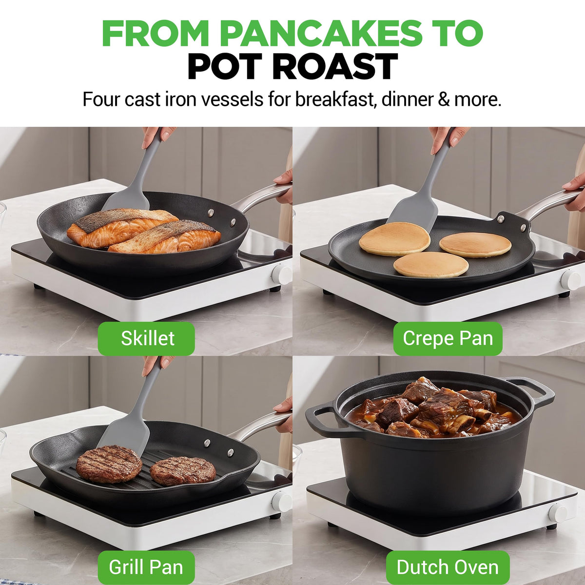 NutriChef Cast Iron Pots and Pans Set | Kitchen Cookware Set 5-Piece