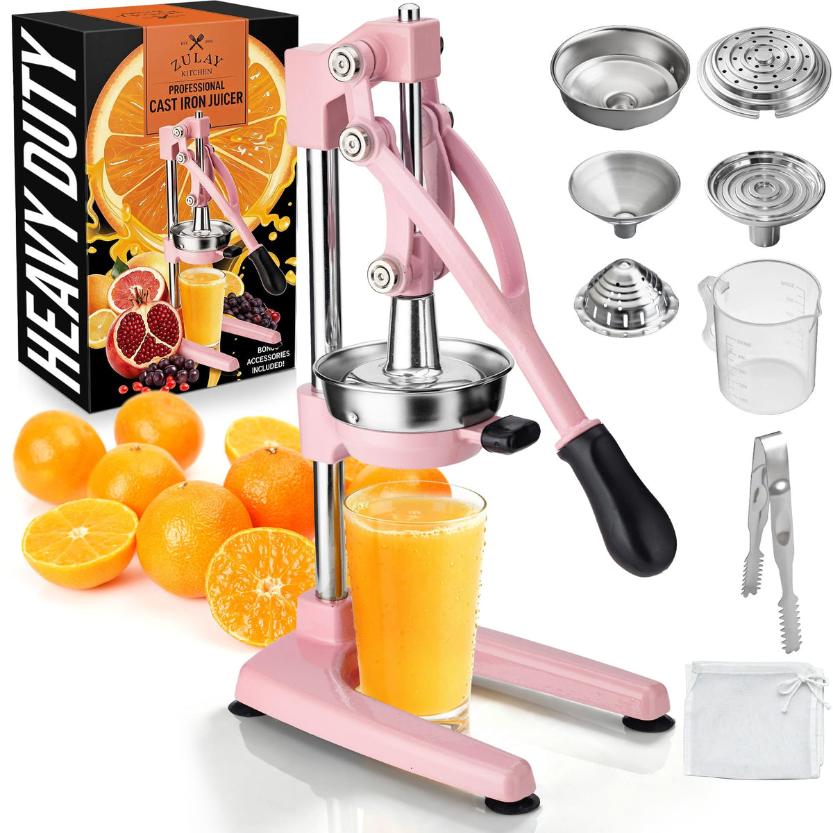 Zulay Kitchen Cast Iron Juicer, Orange Manual Juicer Press, 9-in-1, Blue