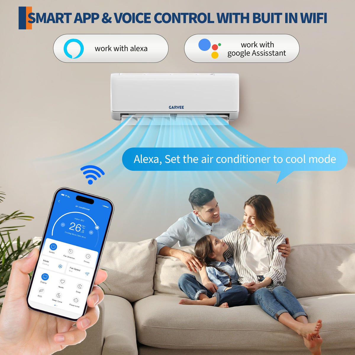 Garvee 12000 BTU 21 SEER2 Mini Split AC & Heat Pump, Air Coditioner with Energy-Star and Buit in WiFi, APP Control Compatible with Alexa, 208-230V, Cools Heat Room Up to 750 Sq.ft