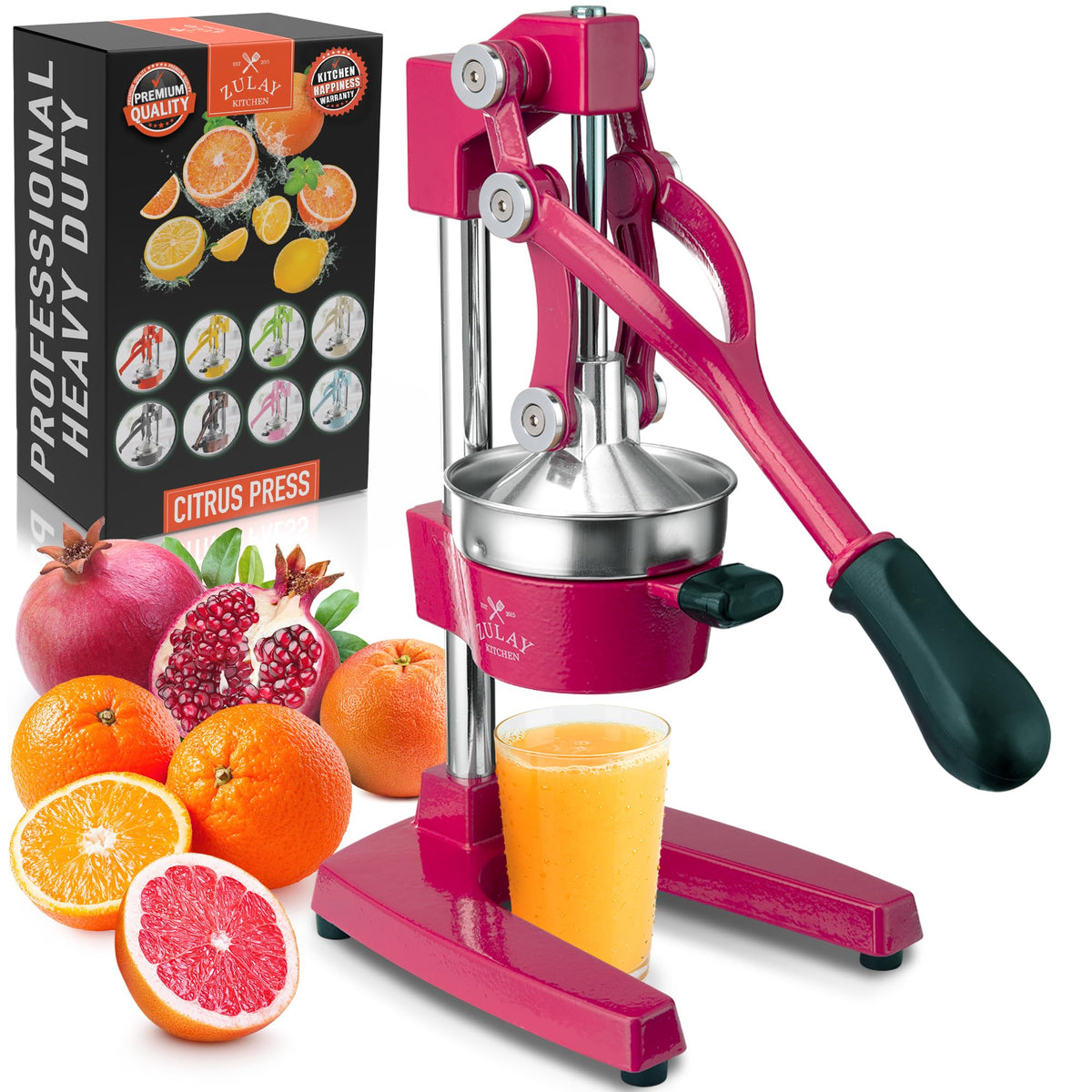 Zulay Kitchen Cast Iron Juicer, Orange Manual Juicer Press, 9-in-1, Blue