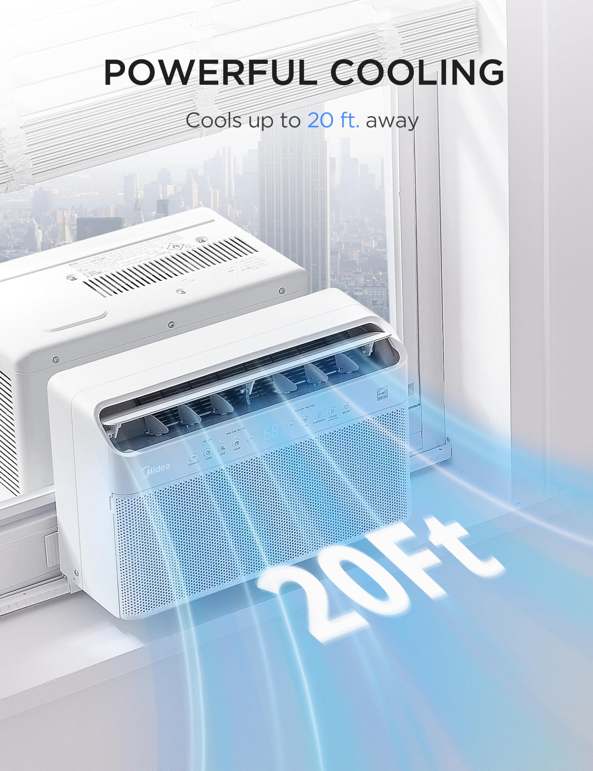 Midea 8,000 BTU U-Shaped Smart Inverter Window AC, Cools 350 Sq Ft, Ultra Quiet, Alexa/Google Compatible, 37% Energy Savings