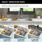 DELTA FAUCET 95A932-33S-SS Lorelai Workstation Kitchen Sink Drop-in Top Mount Stainless Steel Single Bowl with WorkFlow Ledge and Chef’s Kit of 5 Accessories