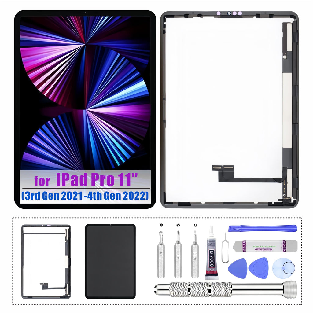 for iPad Pro 11 3rd Gen (2021) 4th Gen (2022) Screen Replacement Assembly LCD Display Touch Digitizer Premium Repair Kit with Tools (11 inch, A2377 A2459 A2301 A2460/ A2435 A2759 A2761 A2762)