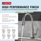 Delta Lenta Brushed Nickel Touch Kitchen Faucet with Pull Down Sprayer, Modern Single Hole Touch On Kitchen Sink Faucet, Single Handle, SpotShield Stainless 19802TZ-SP-DST