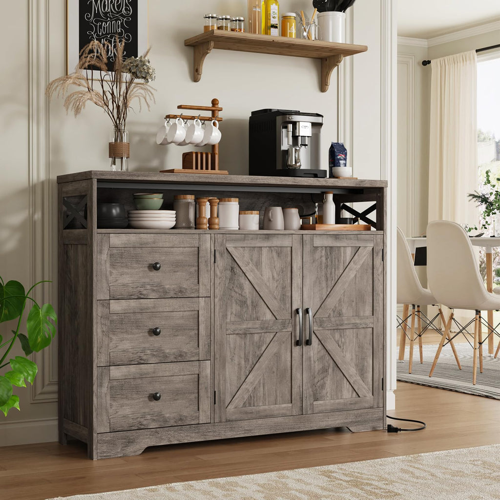 51" Farmhouse Buffet Sideboard Cabinet with Storage, White Kitchen Storage