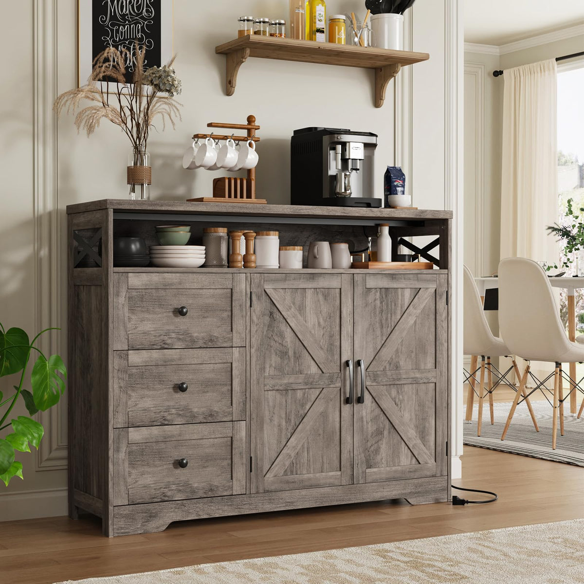 51" Farmhouse Buffet Sideboard Cabinet with Storage, White Kitchen Storage