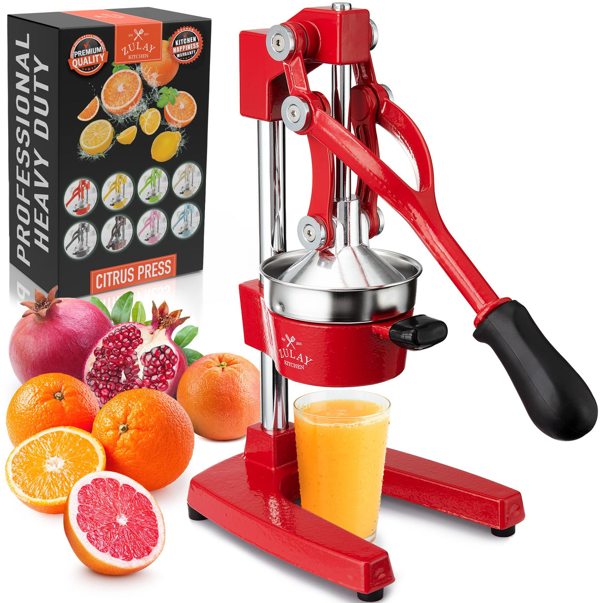 Zulay Kitchen Cast Iron Juicer, Orange Manual Juicer Press, 9-in-1, Blue