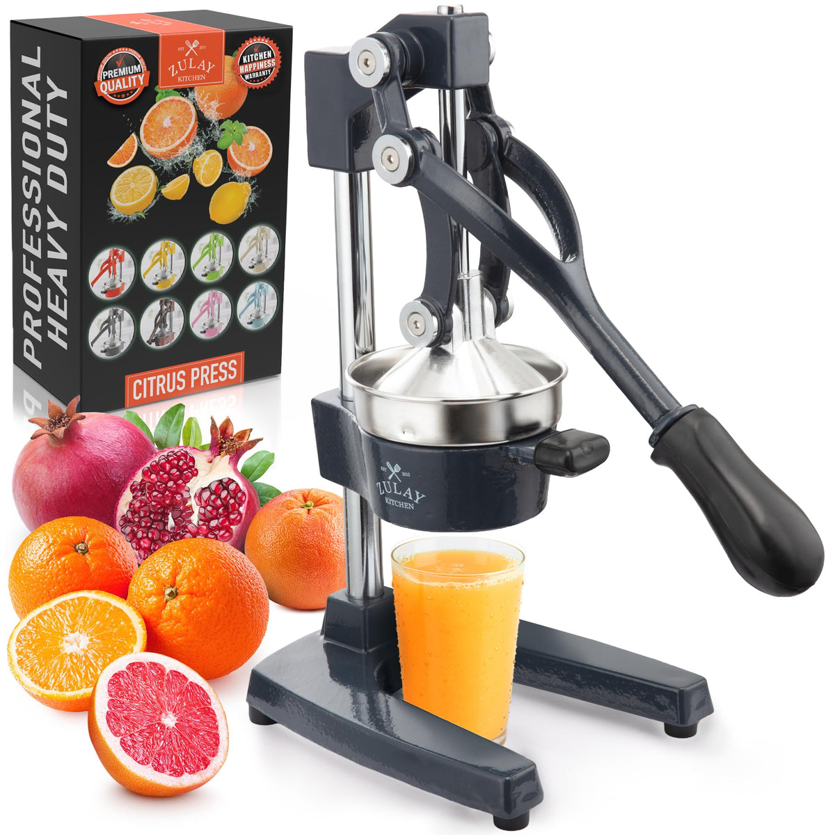 Zulay Kitchen Cast Iron Juicer, Orange Manual Juicer Press, 9-in-1, Blue