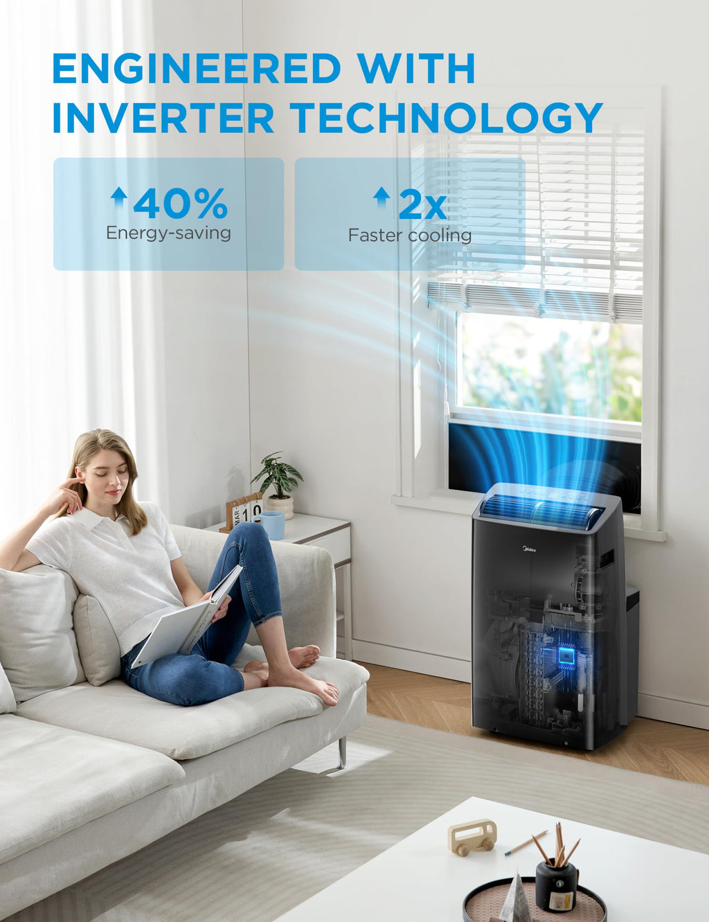 Midea Duo 14,000 BTU Portable Air Conditioner with Heat, Inverter Quiet