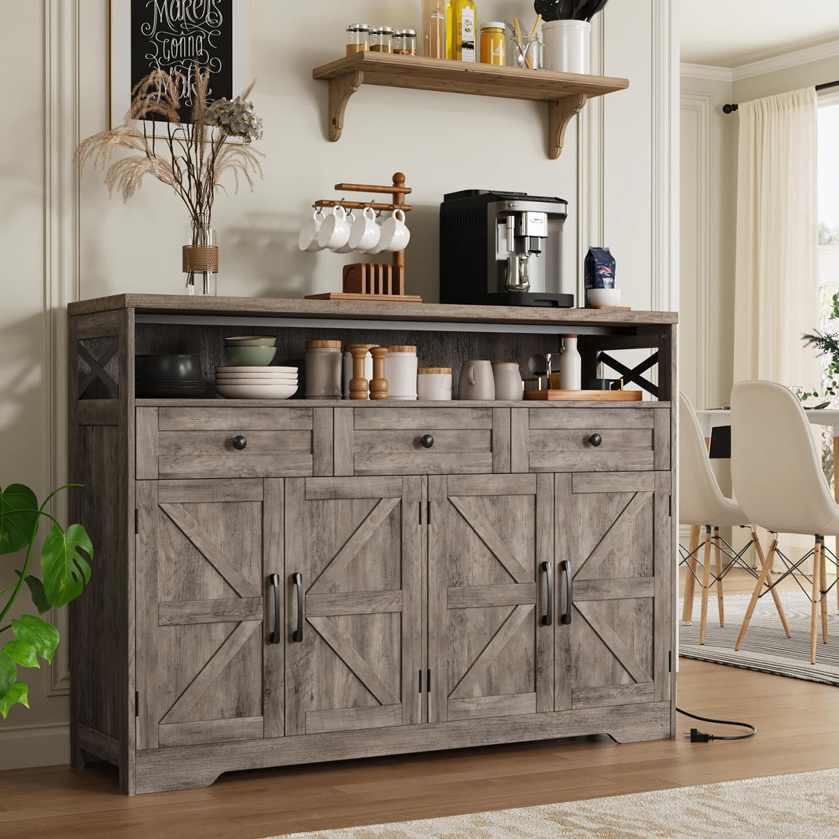 51" Farmhouse Buffet Sideboard Cabinet with Storage, White Kitchen Storage