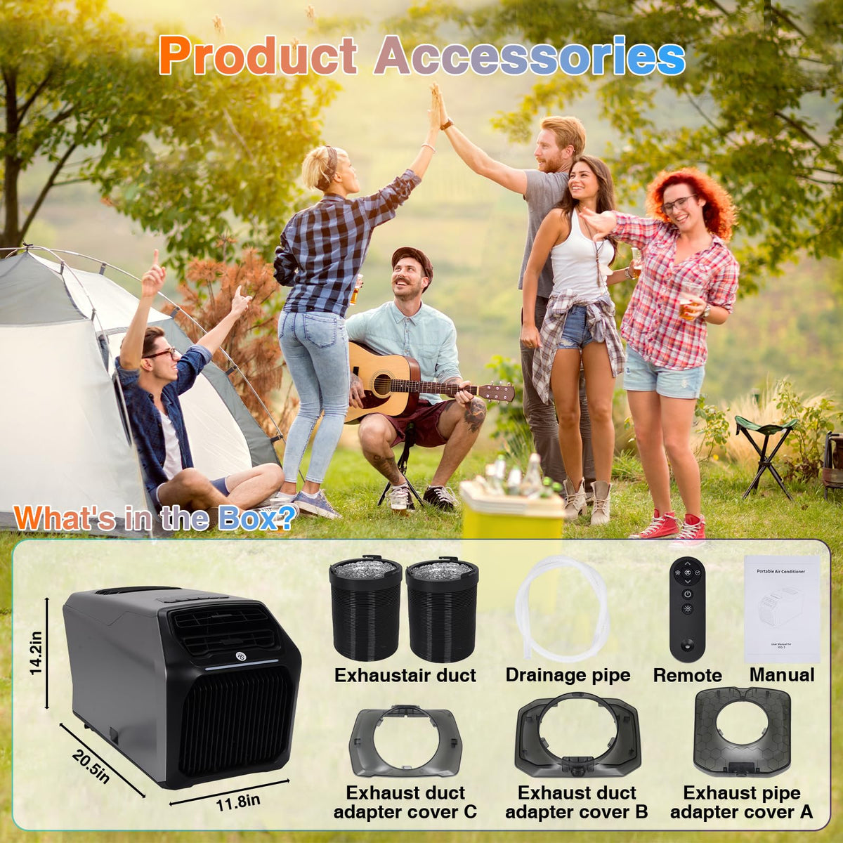 Portable Air Conditioner 6800 BTU Cooling & 7500 BTU Heating, 5-in-1 AC Unit with Cool/Heat/Dry/Fan/Sleep, Self-Evaporation, LED Display, Remote for Bedroom, Apartment, Office, RV, Camping Tent