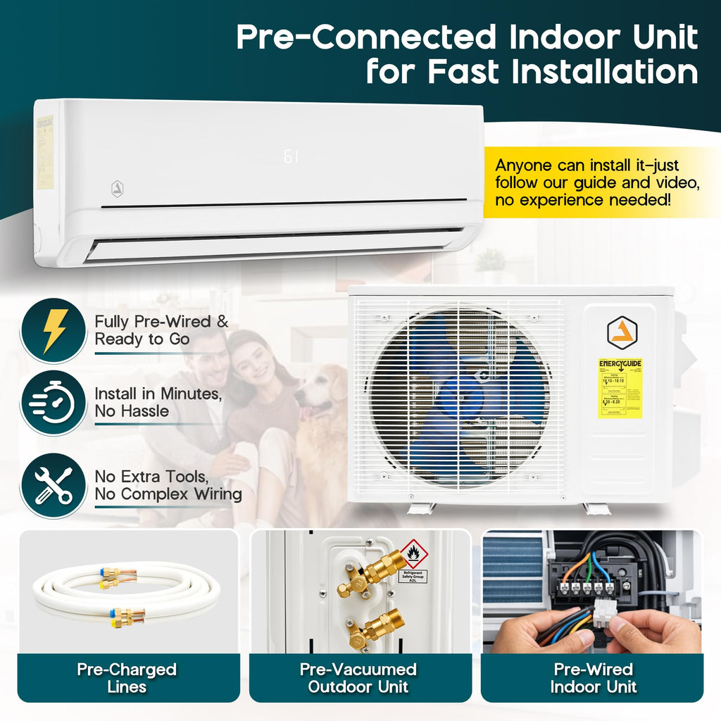Albott 12,000 BTU 115V DIY Mini Split AC & Heating System with Fast-Fit Set