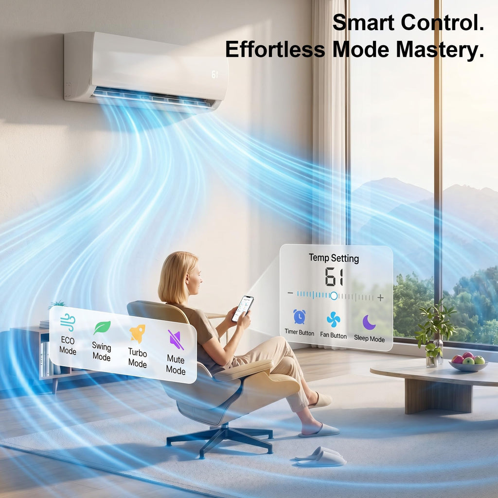 Mountman 12000 BTU Mini Split AC/Heating System with Alexa,19 SEER2 115V Ductless Mini Split Air Conditioner,Energy Efficient Split AC with Pre-Charged Condenser,Installation Kit, Up to 750 Sq.Ft