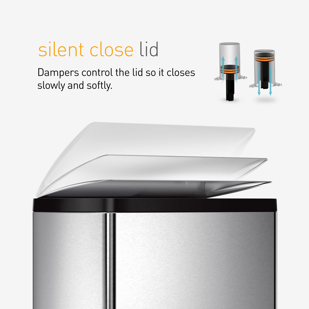 simplehuman 50 Liter / 13.0 Gallon Rectangular Kitchen Step Trash Can, Brushed Stainless Steel