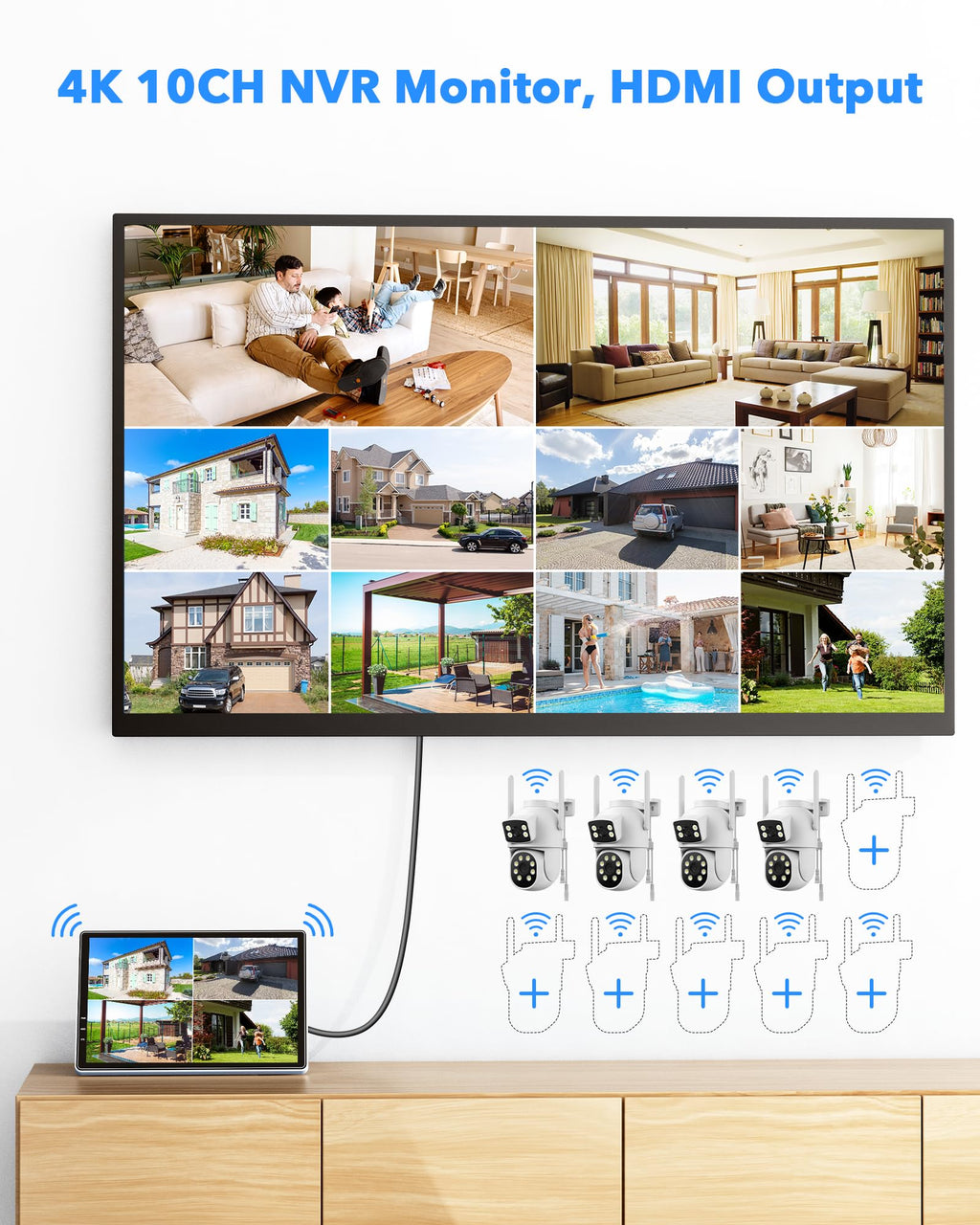Camcamp Wireless Security Camera System with 10.1" Monitor, Dual Lens PTZ CCTV Camera Security System, 10CH Expandable 4K NVR,Auto Tracking, No Subscription for Outdoor Indoor, 5G & 2.4G WiFi