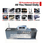 104-Inch 4 Burner 72000 BTU Stainless Steel Outdoor Kitchen Bar, Silver