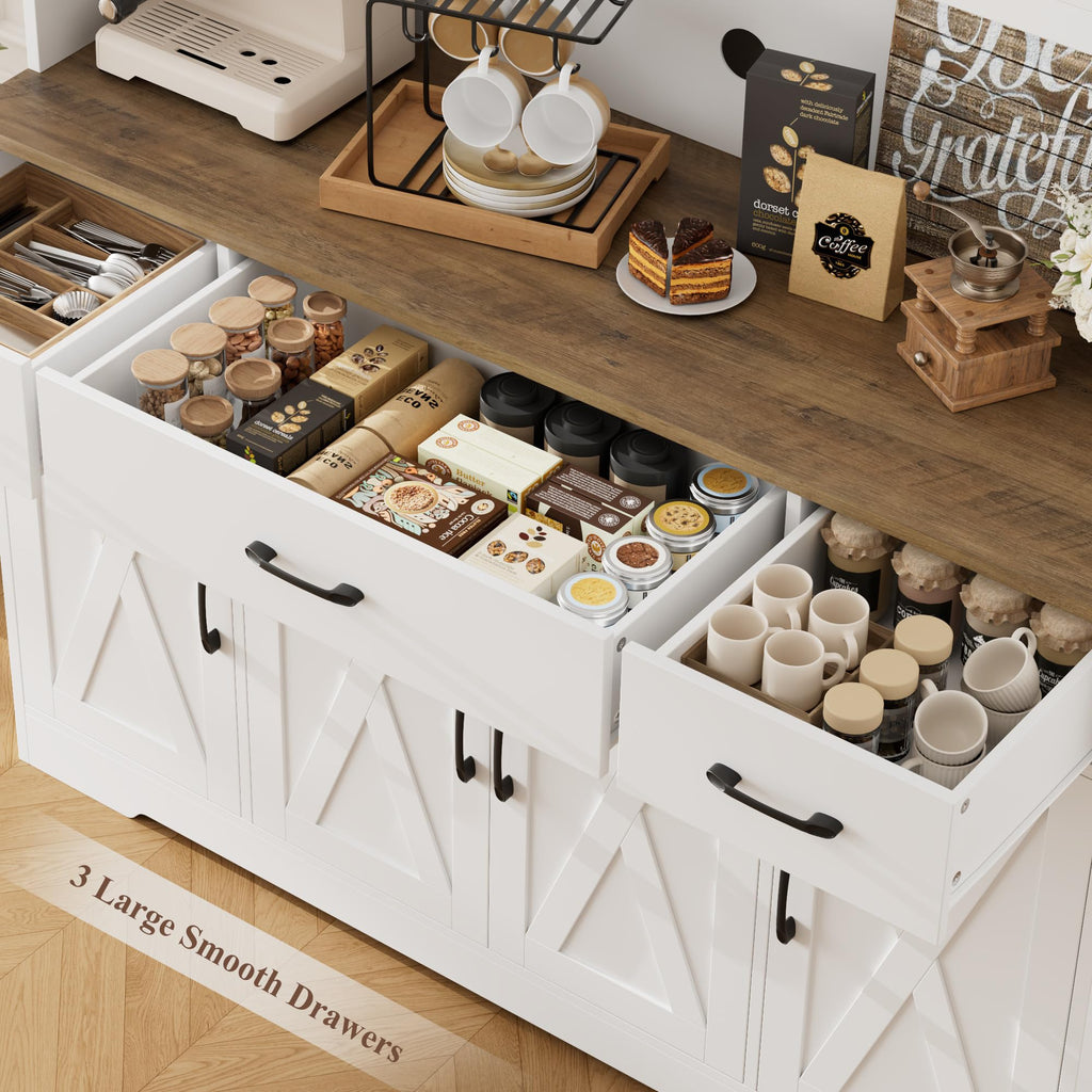 HOSTACK 71" Tall Kitchen Pantry Storage Cabinet, 55" W Kitchen Hutch, White