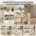 48"-76" Kitchen Islands with Extendable Dining Table, 2-4 People, White