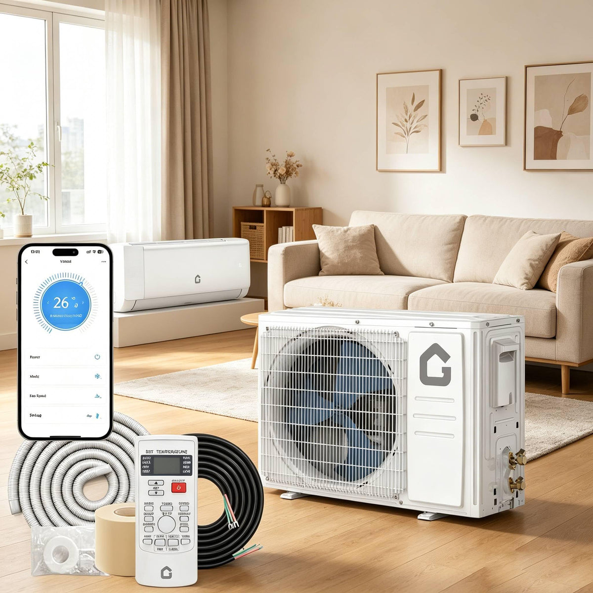19 SEER2 24,000 BTU Mini Split AC & Heating System – 230V Inverter, Covers Up to 1,500 sq. ft., WiFi & Remote Control, Low Noise, Energy-Efficient Ductless Air Conditioner for Home