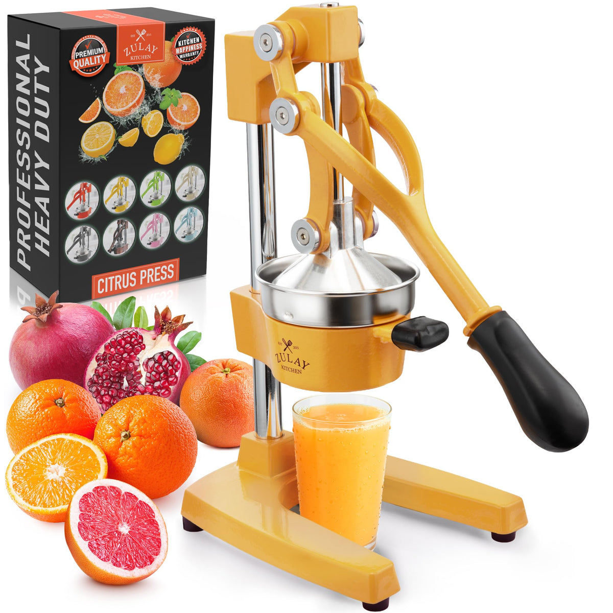 Zulay Kitchen Cast Iron Juicer, Orange Manual Juicer Press, 9-in-1, Blue