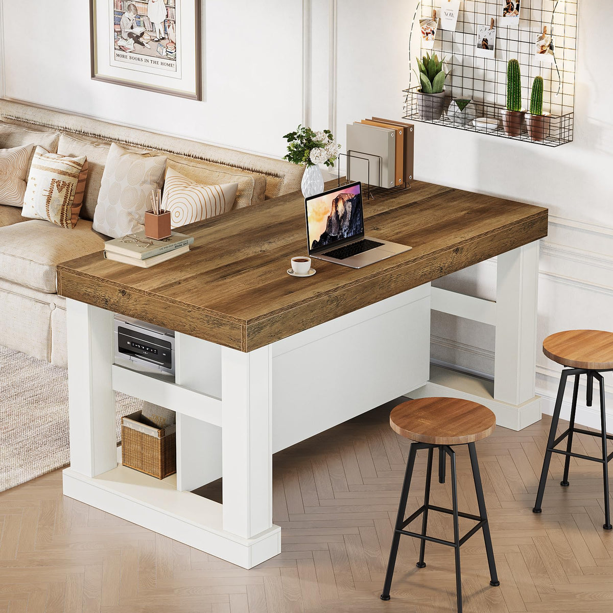 Tribesigns 55" Kitchen Island with Seating and Storage, 3-Tier, Modern