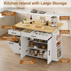 65" Kitchen Island with Drop Leaf, Rolling Island with Spice Rack & Towel Rack, Mobile Kitchen Island Cart with 2 Draws & Trash Storage Cabinet, Portable Island Table on Wheels for Kitchen