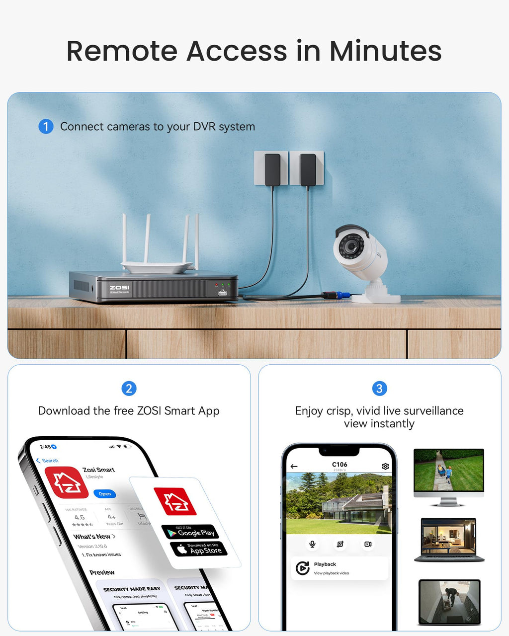 ZOSI 3K Lite Wired Security Camera System Outdoor, 8 X 2MP Cameras, 1TB HDD