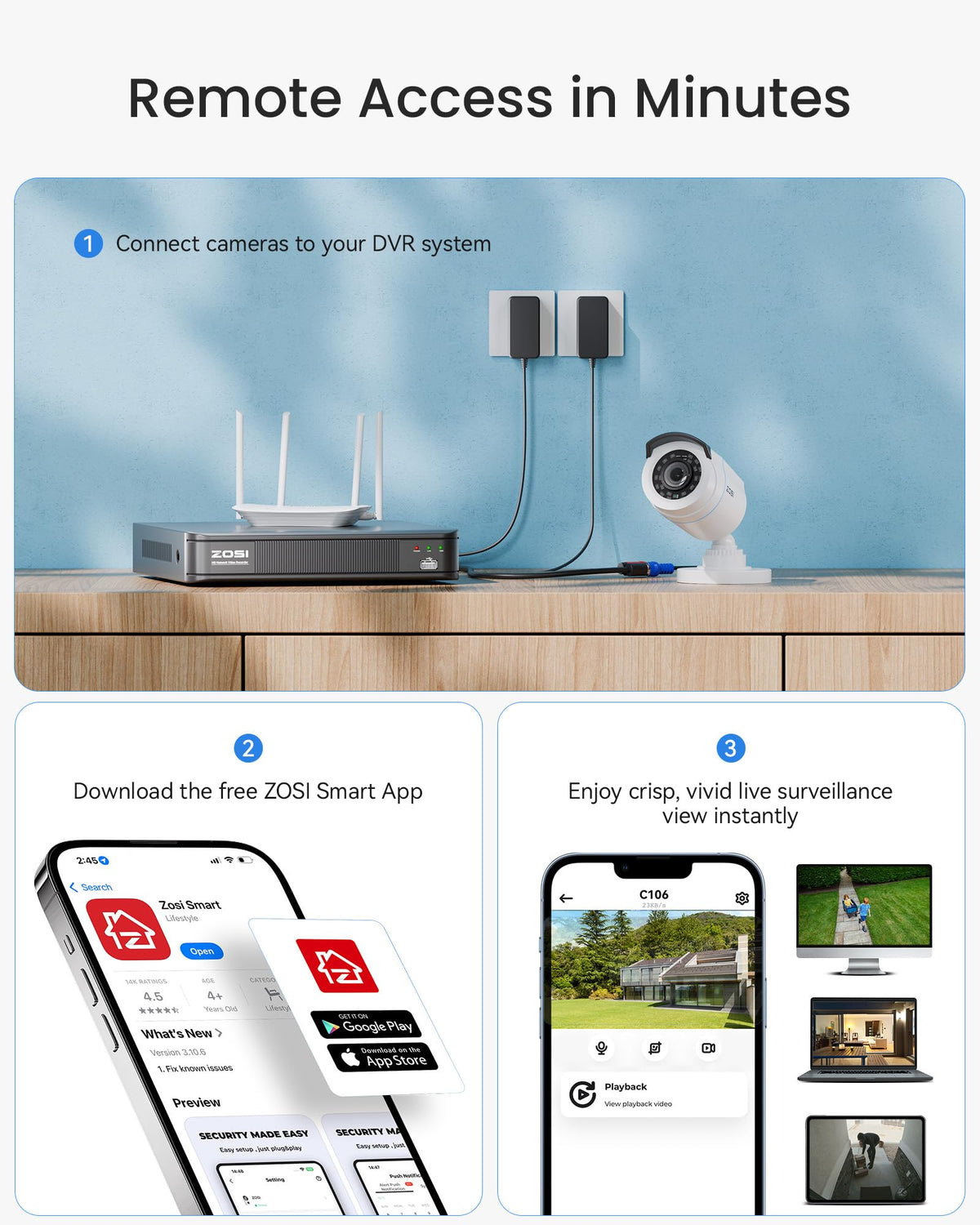 ZOSI 3K Lite Wired Security Camera System Outdoor, 8 X 2MP Cameras, 1TB HDD