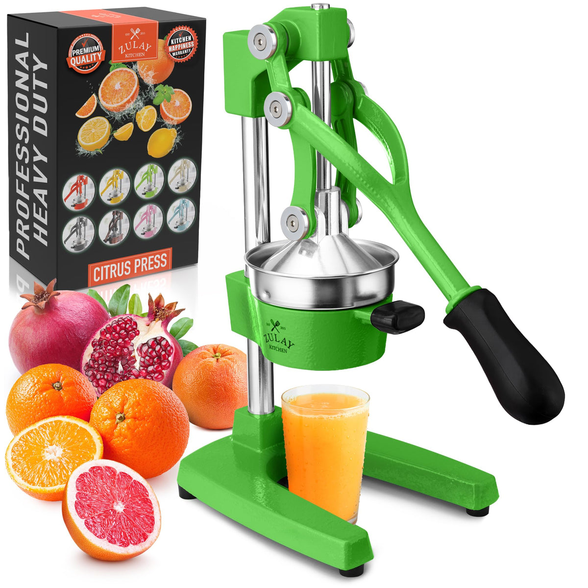 Zulay Kitchen Cast Iron Juicer, Orange Manual Juicer Press, 9-in-1, Blue