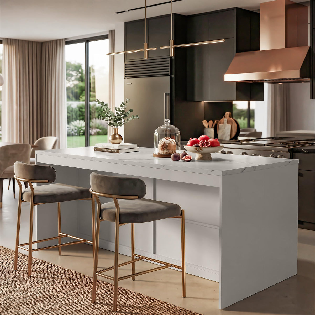 Tribesigns 71" Kitchen Island with Storage & Seating, White Faux Marble Top