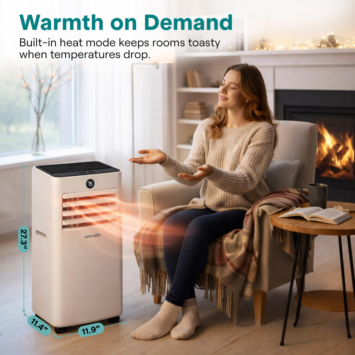 SereneLife 10,000 BTU Portable Air Conditioner and Heater, Small AC with Dehumidifier and Fan, Mini AC Unit with 450 Sq. Ft. Coverage, Includes Remote Control and Window Mount Kit