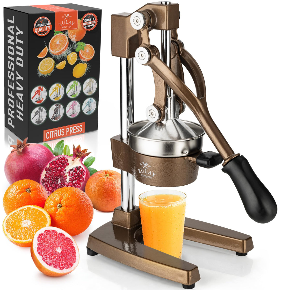 Zulay Kitchen Cast Iron Juicer, Orange Manual Juicer Press, 9-in-1, Blue