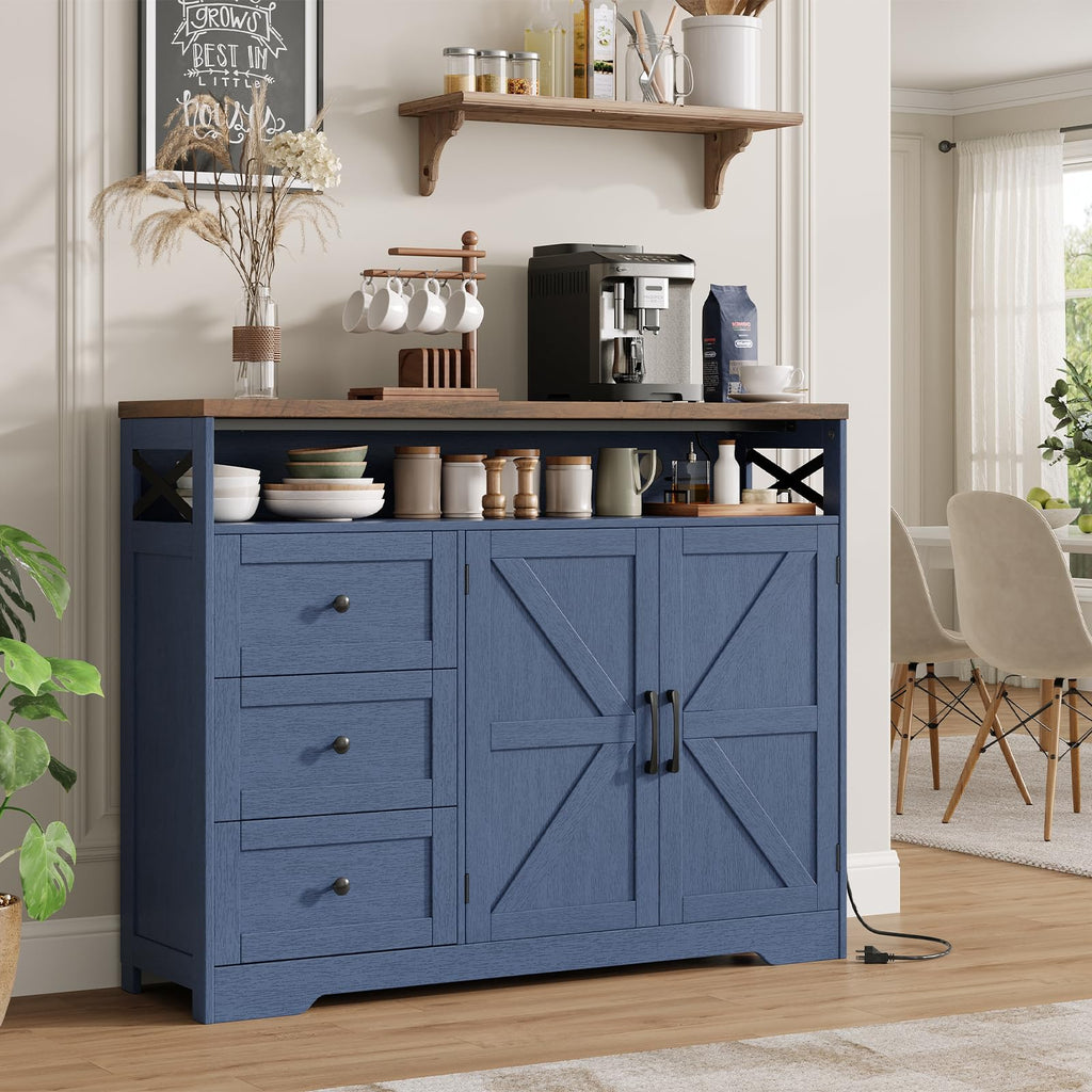 51" Farmhouse Buffet Sideboard Cabinet with Storage, White Kitchen Storage