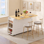 65" Kitchen Island with Drop Leaf, Rolling Island with Spice Rack & Towel Rack, Mobile Kitchen Island Cart with 2 Draws & Trash Storage Cabinet, Portable Island Table on Wheels for Kitchen