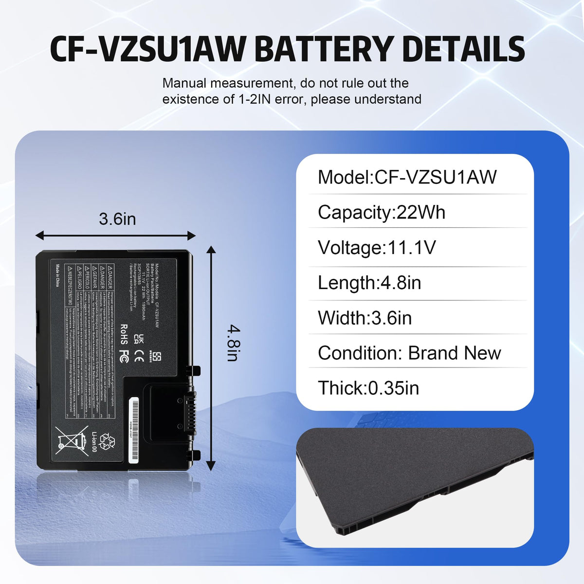 H5CKD 1AW Battery Replacement for Panasonic CF-33 11.1V 22Wh