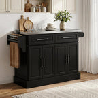 HOMCOM Rolling Kitchen Island Cart with 47" Stainless Steel Top Black