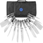 XYJ 19-Piece Kitchen Knife Set, Damascus Pattern Stainless Steel Blades, Ergonomic Grey Wood-Effect Handles, Multipurpose Professional Chef Knives for Cooking