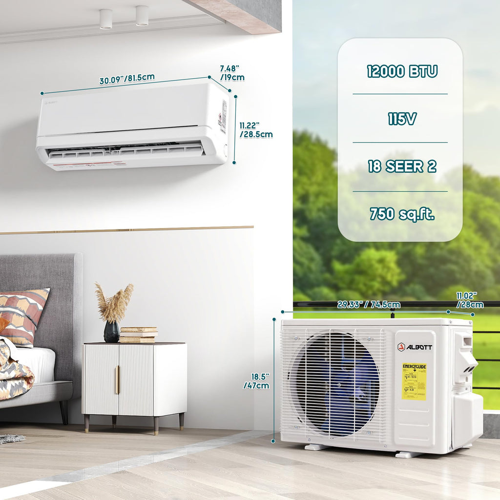 Albott 115V Mini Split Air Conditioner & Heat Pump, Wifi Enabled, 12000BTU