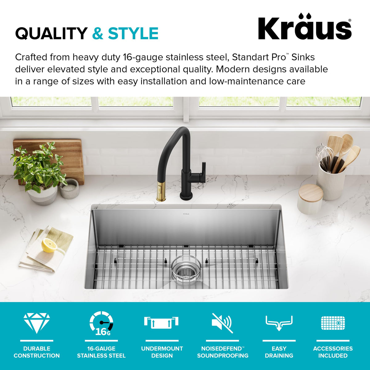 KRAUS Stainless Steel 32 in 16 Gauge Undermount Kitchen Sink KHU100-32