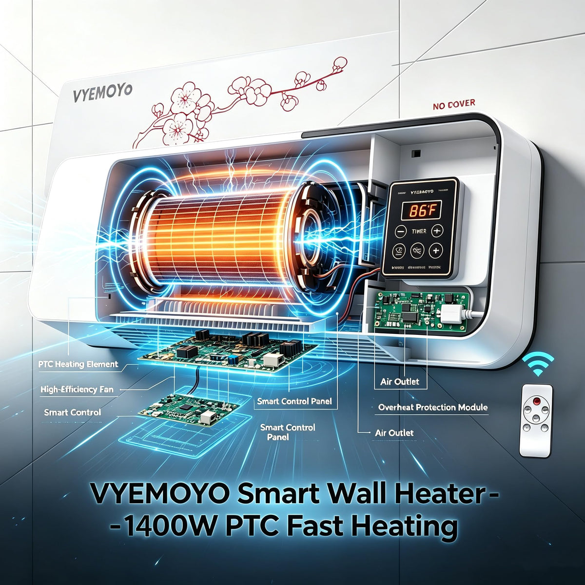 Wall-Mounted Space Heater with Remote Control for Indoor Use
