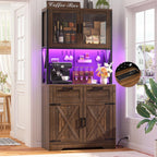 Unikito 71" Kitchen Pantry Cabinet with LED Light & Outlet, Microwave Stand